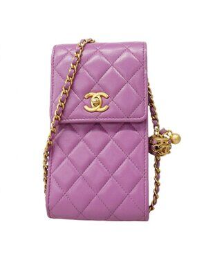 Chanel Shoulder Bag Quilted Lambskin Purple Gold